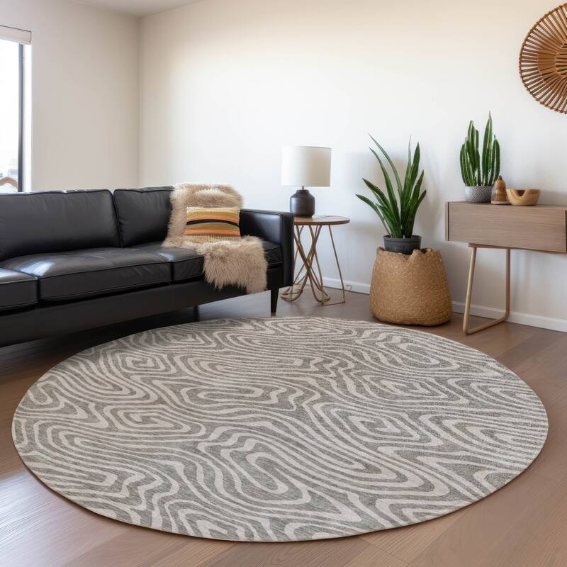 Machine Washable Indoor/ Outdoor Abstract Modern Chantille Rug