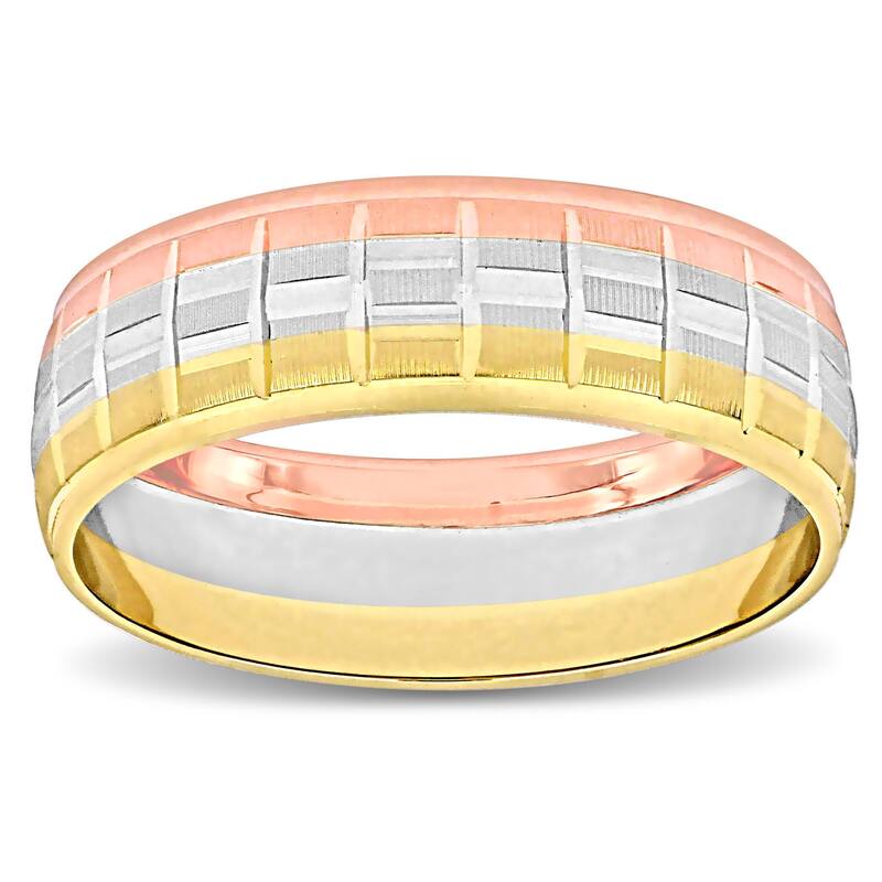 Miadora 6mm Textured Wedding Band 3-Tone 10k Yellow White & Rose Gold