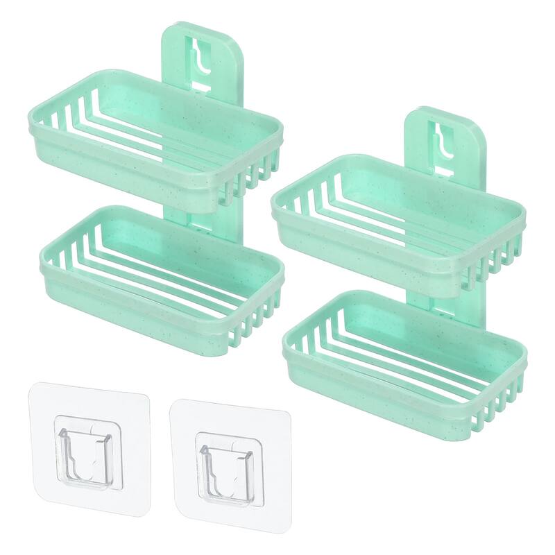 Soap Holder, 2 Pack Double Layer No Drilling Soap Tray with Suction Cup