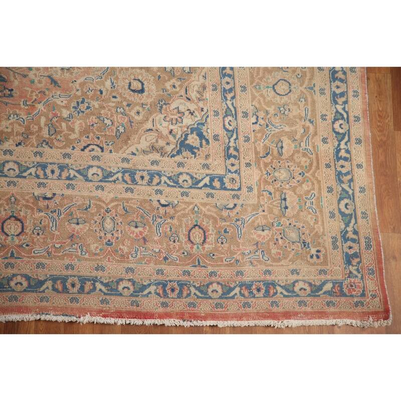 Hand Knotted Oriental 100% Wool Carpet Traditional Floral Pink Mashad Area Rug - 12' 10'' X 9' 6''