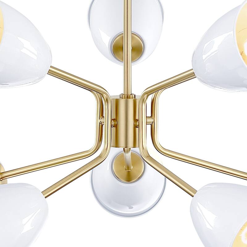 Biba 28.5 in. 10-Light Brushed Gold Modern Chandelier with Ice Mist Metal Shades