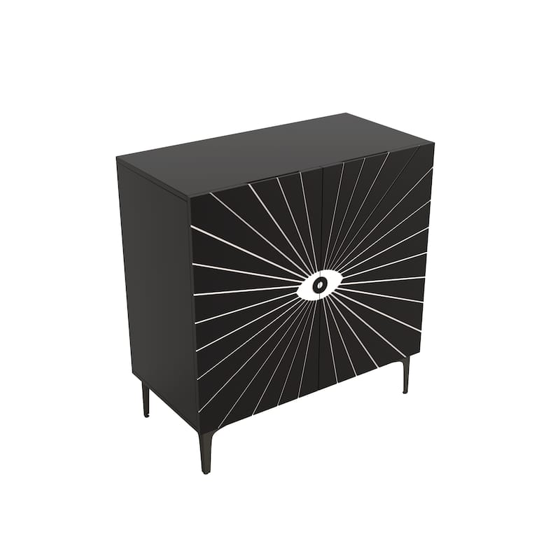 Modern Eye-Pattern Accent Cabinet Buffet, 2-Door Wooden Storage Cabinet Sideboard with Adjustable Shelves