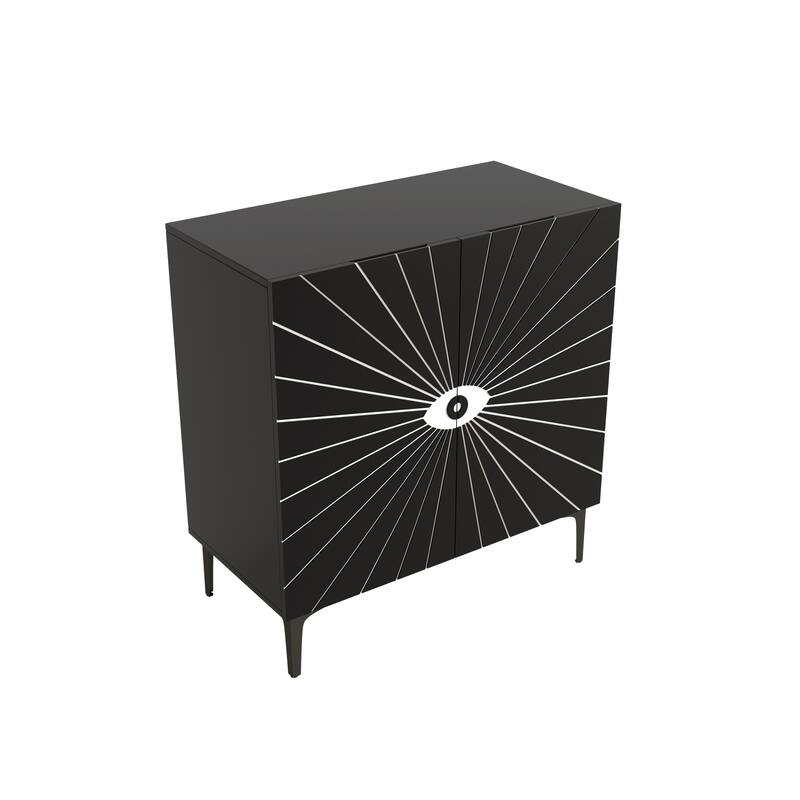 Modern Wooden 2 - Door Storage Accent Cabinet Eye Pattern With Adjustable Shelves