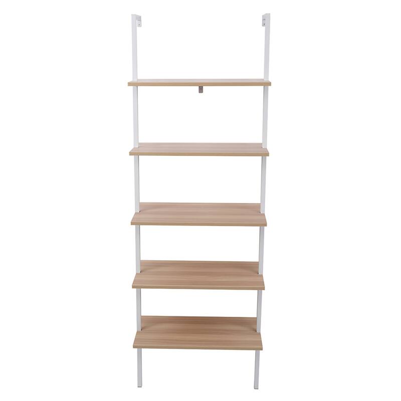 5-Shelf Wood Ladder Bookcase, 5-Tier Ladder Shelf Wood Shelves