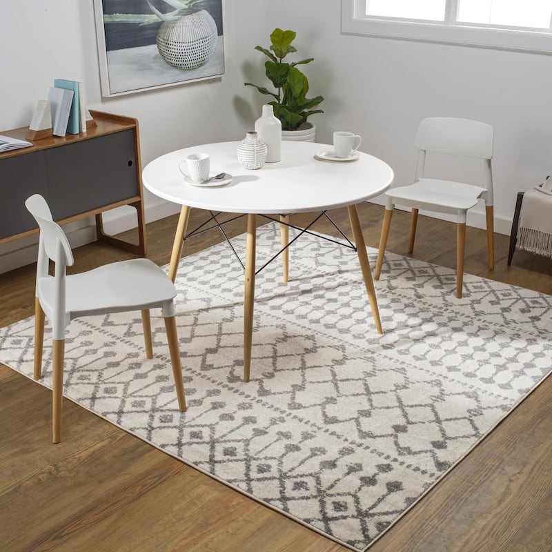 Livabliss Bohemian & Eclectic Chester Diamond Area Rug - 7'10" x 7'10" Square - Light Grey