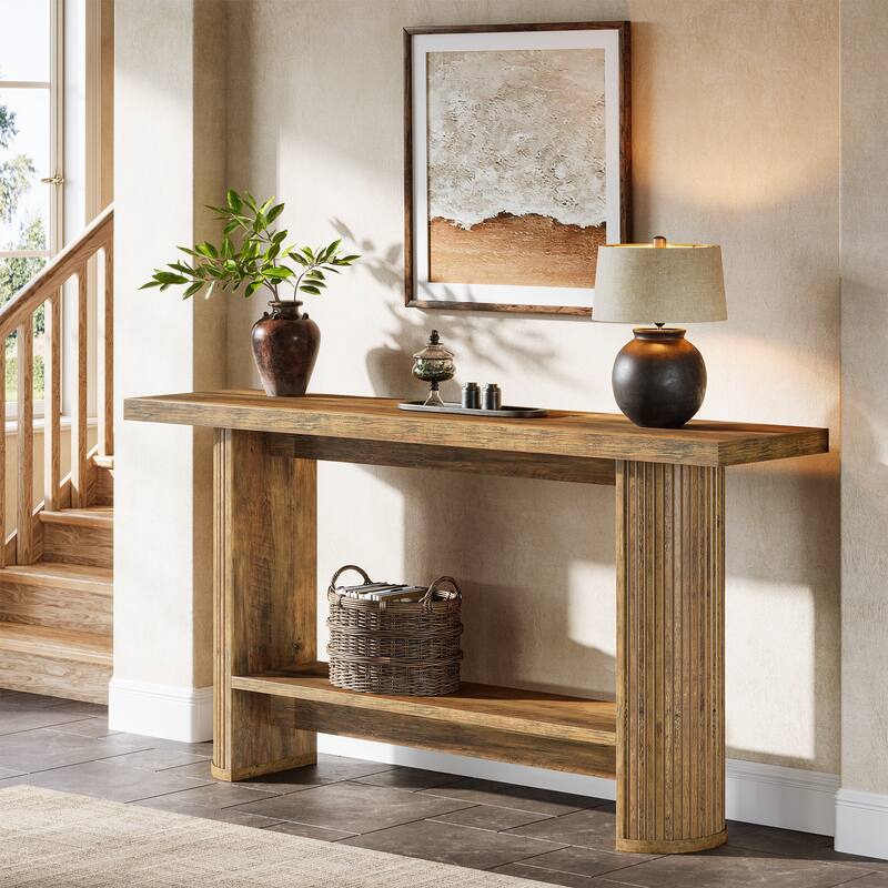 Industrial Wooden 2-Tier Console Table Sofa Table Entryway Furniture - Brown
