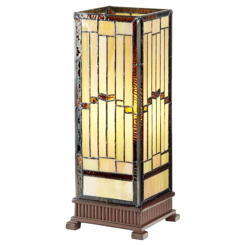 The Curated Nomad Wexler Stained-glass Rustic 17-inch Hurricane Lamp - 6.75"L x 6.75"W x 17.25"H