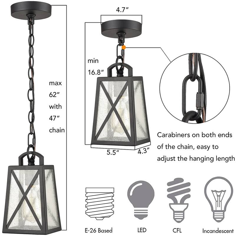Modern Outdoor Pendant Light With Glass Shade – Matte Black Chandelier For Porch Or Entryway