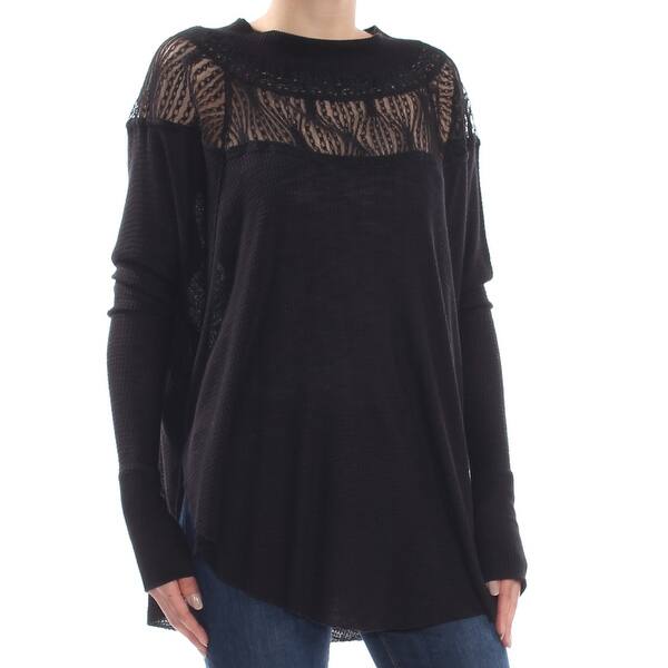 Free People Womens Black Lace Eyelet Waffle Knit Top Size Xs