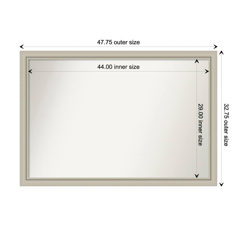 Romano Silver Narrow Framed Non-Beveled Custom Wall Mirror, Bathroom Vanity Mirror - Outer Size: 47.75 x 32.75