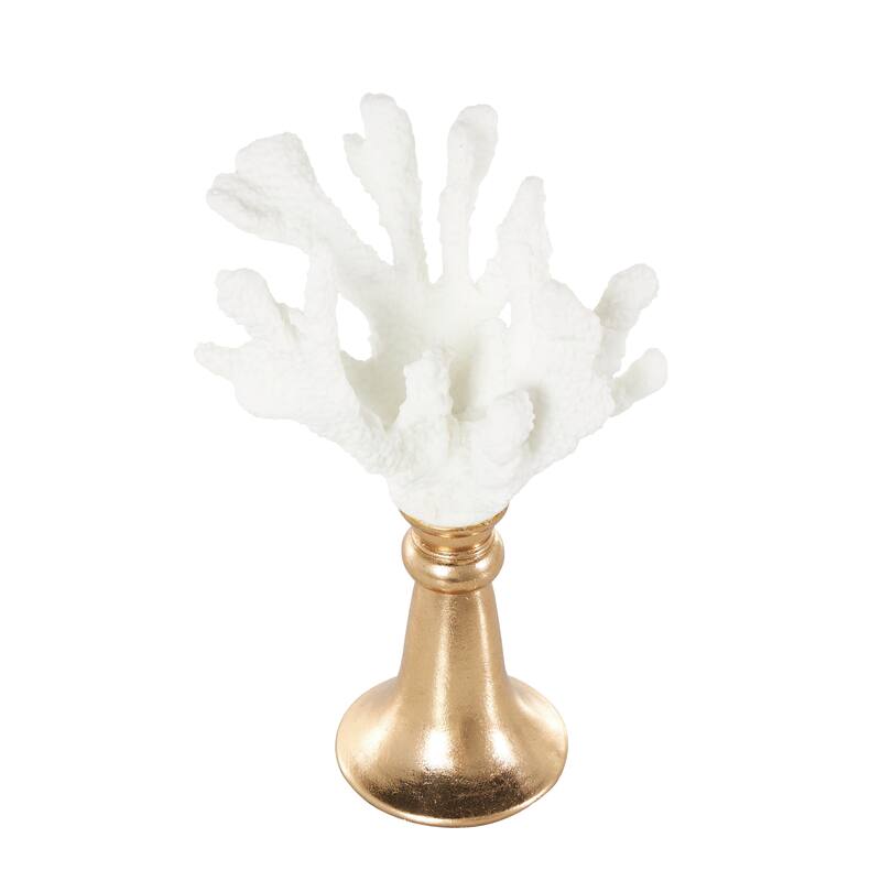 White Resin Textured Coral Decorative Sculpture with Round Copper Base