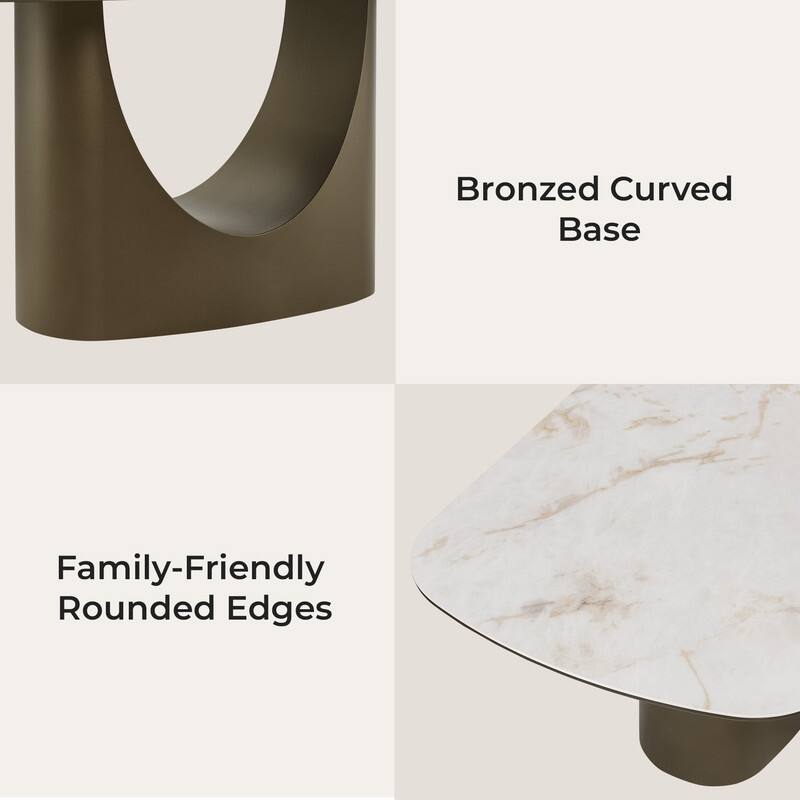 Spruce & Spring Modern Ceramic Top Dining Table with Sculptural Metal Base