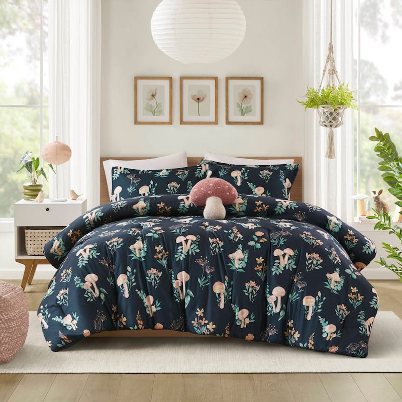 Intelligent Design Brynn Mushroom Garden Comforter Set - Navy - Queen
