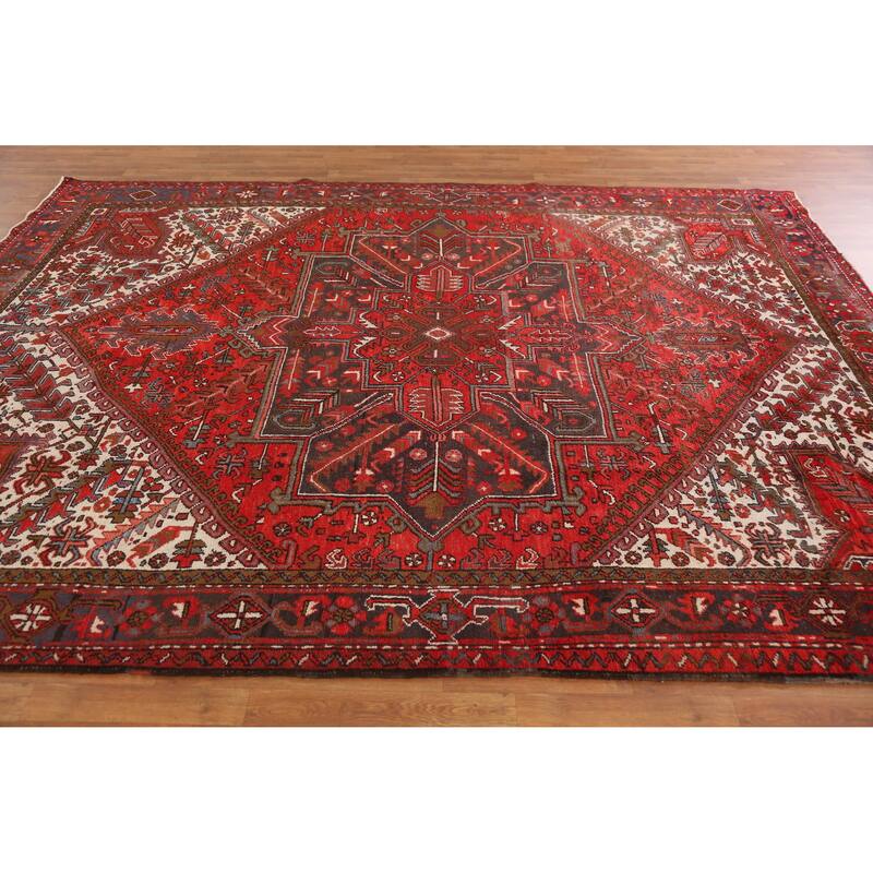 Hand Knotted Oriental 100% Wool Carpet Traditional Medallion Red Heriz Area Rug - 11' 3'' X 8' 5''