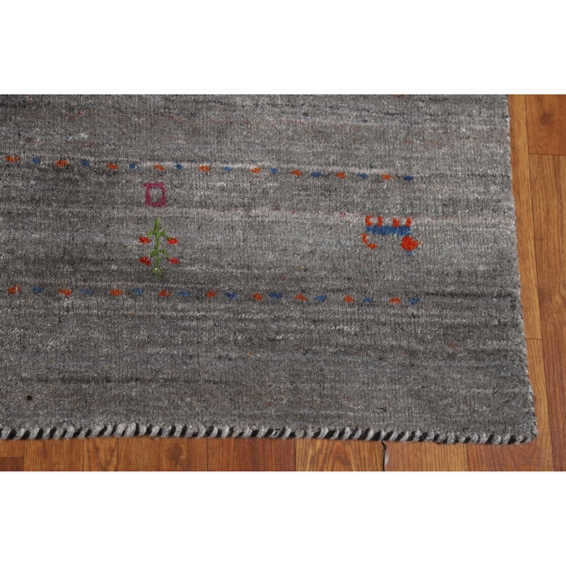 Hand Knotted Oriental 100% Wool Carpet Tribal Tribal Greys & Charcoal Gabbeh Area Rug - 5' 9'' X 4' 1''