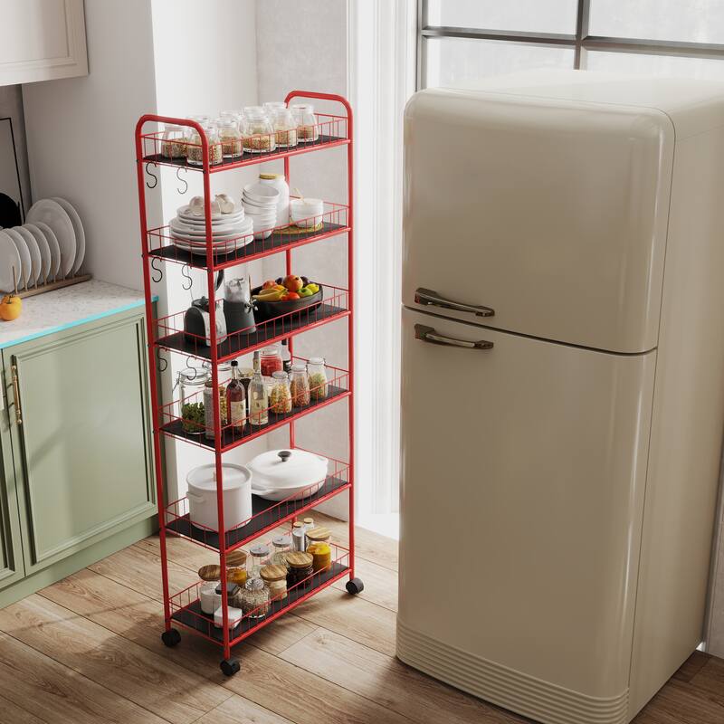 Red 6 Tier Slim Rolling Storage Cart(no include stool)