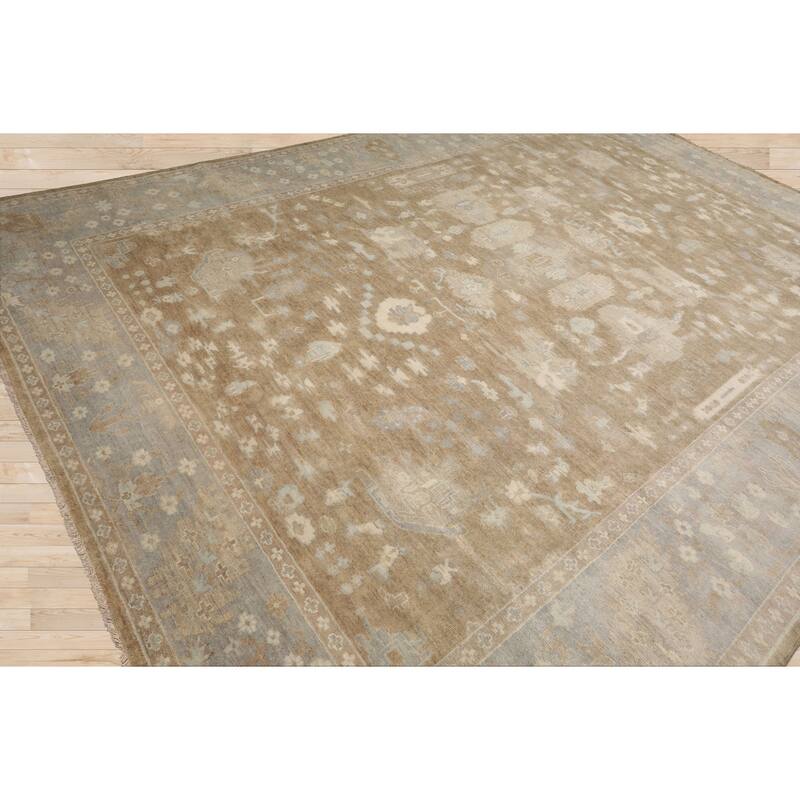 Multi Size Hand Knotted Blue Oushak Wool Area Rug Stone Wash Oriental