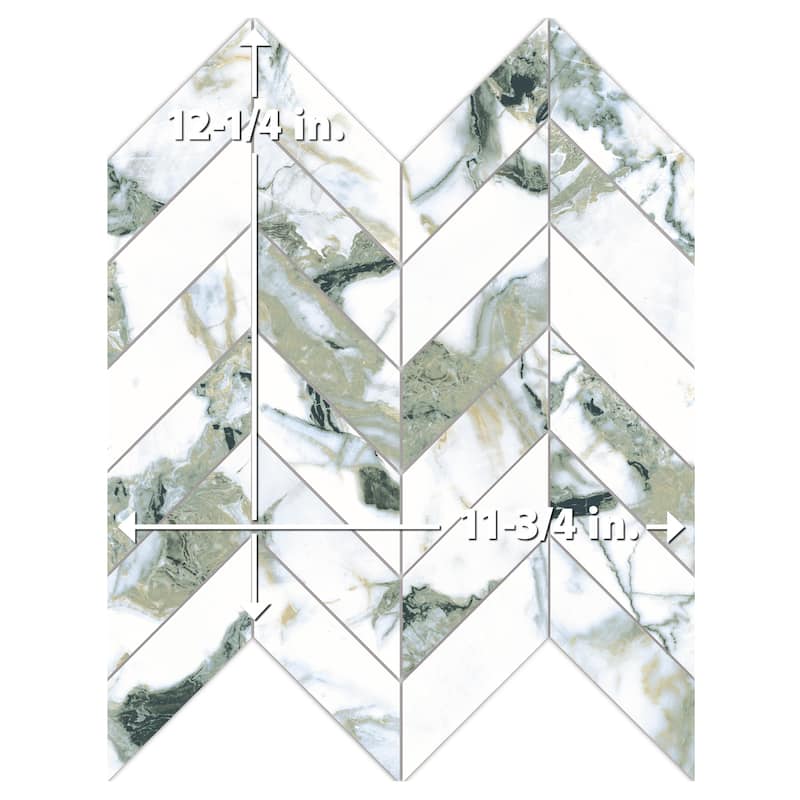 Merola Tile Touche Chevron Jade 11-3/4" x 12-1/4" Porcelain Mosaic Floor and Wall Tile - (1 Tile)