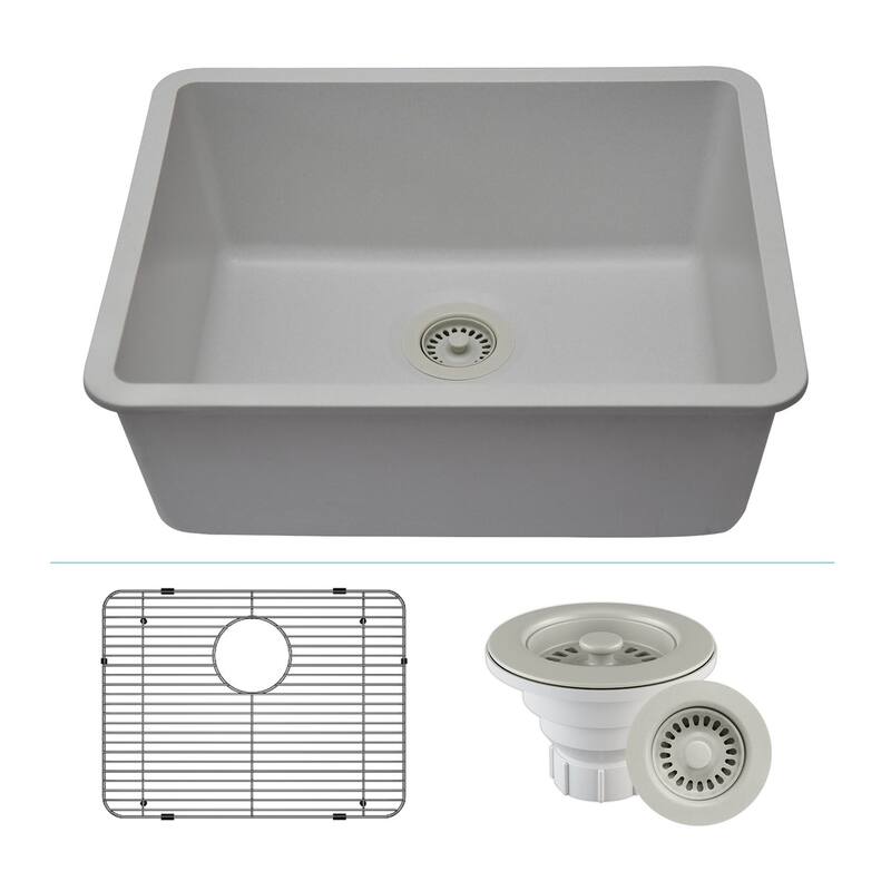 Lexicon Undermount Quartz 23 Inch Single Bowl Kitchen Sink Kit - Galaxy White