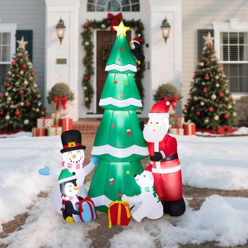 7.5FT Lighted Inflatable Christmas Tree with Santa and Snowman
