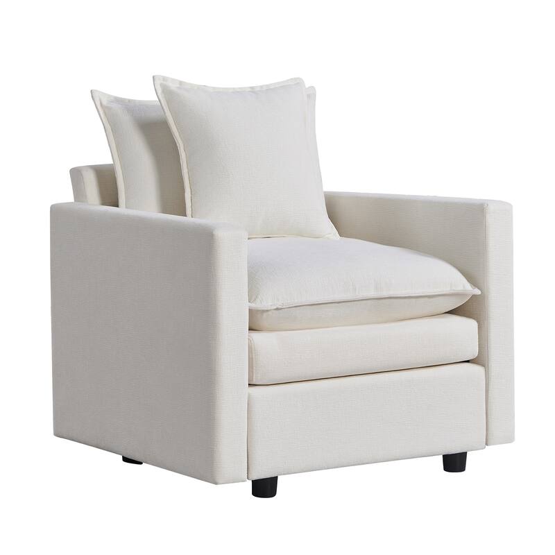 White Modern 33.07" Upholstered Arm Chair with Solid Wood Frame for Living Room