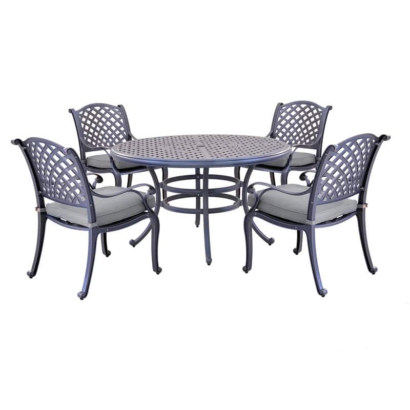 Ventura Cast Aluminum 5 Piece Round Dining Set with 4 Arm Chairs