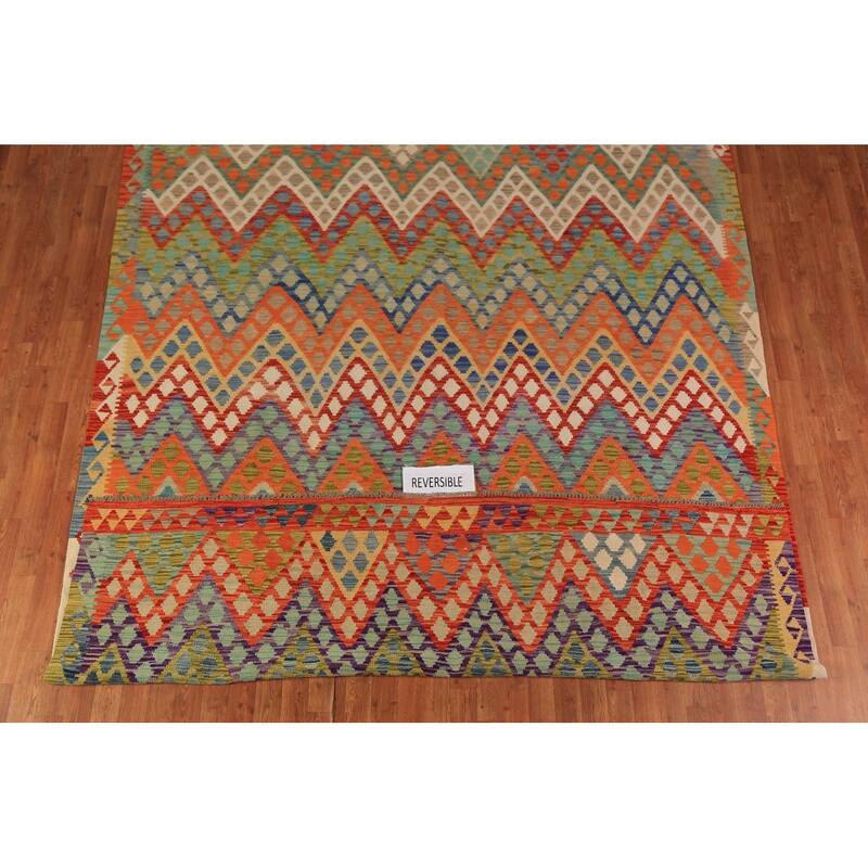 Colorful Kilim Area Rug Hand-Woven Bedroom Multi-Color Wool Carpet - 8'2"x 10'2"