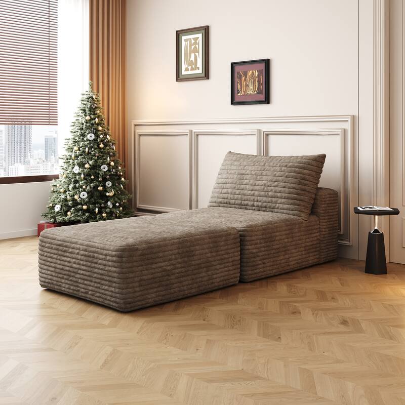 Plush Corduroy Single Sleeper Sofa Chair Modular Floor Chaise Lounger - Camel