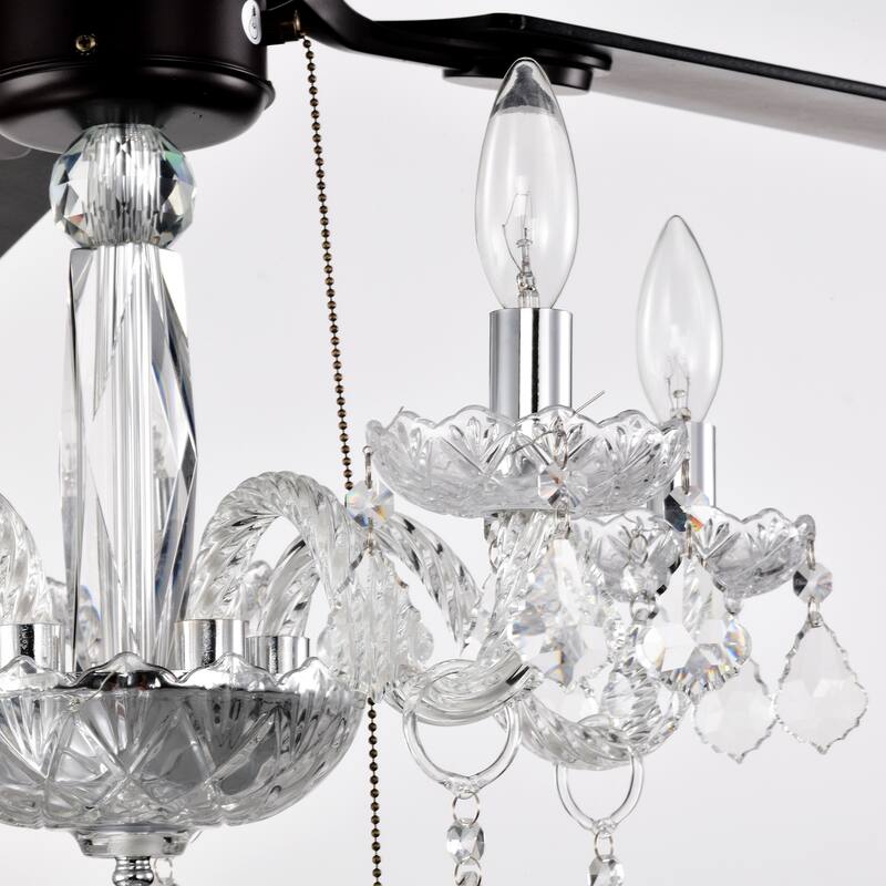 2-in-1 Ceiling Fan with Crystal Chandelier & 3-Speed Reversible Motor, Dual Finish Blades, Timer Function