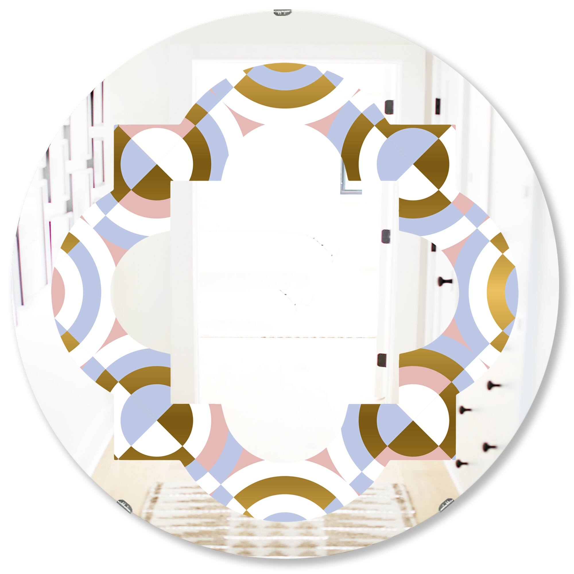 Designart 'Circular geometric shapes pattern' Printed Modern Round or