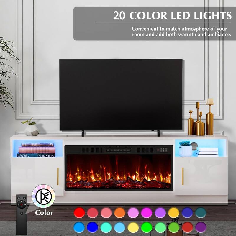 Bossin 70" Fireplace TV Stand with 36" Electric Fireplace, TV Stand for TVs Up to 80", 16 Colors LED Lights/Entertainment Center