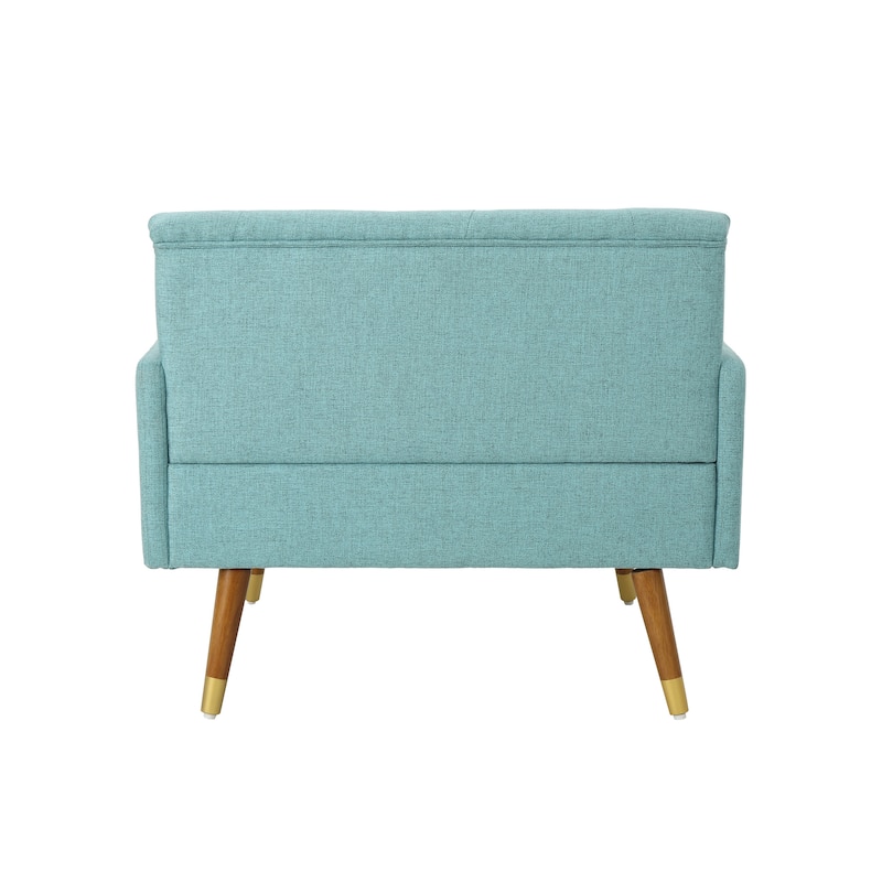 Modern 38.25" Upholstered Button Tufted Club Chair with Bolster Pillows and Rubber Wood Legs