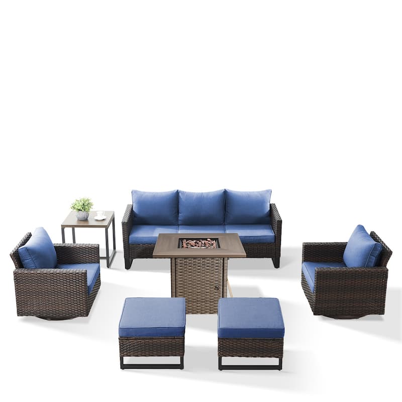 Outdoor Pocassy Sofa Chairs Set with Fire Table