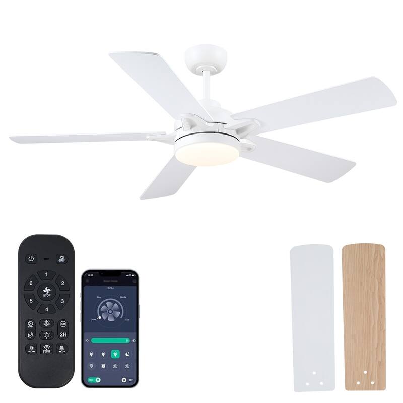 52" Indoor and Outdoor Ceiling Fan with Light Modern Ceiling Fan ,Remote and APP Conrol - 52 Inches - White