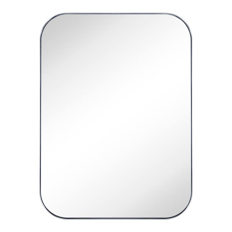 Mid-Century Modern Chic Metal Rounded Wall Mirrors - 22'' x 30'' - Chrome