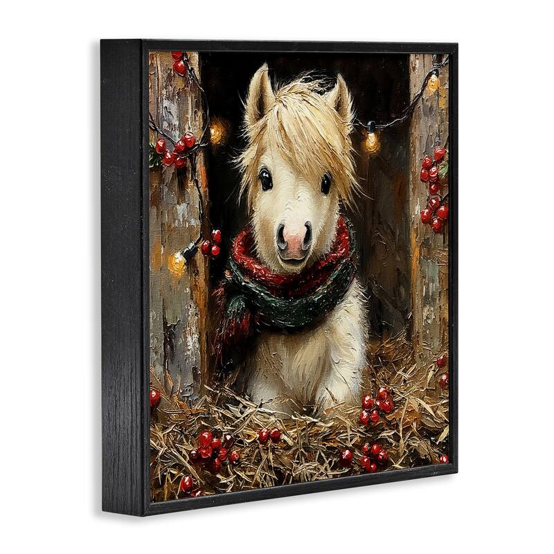 Stupell Horse Foal with Holly & Lights Framed Giclee Art Design By Riley B