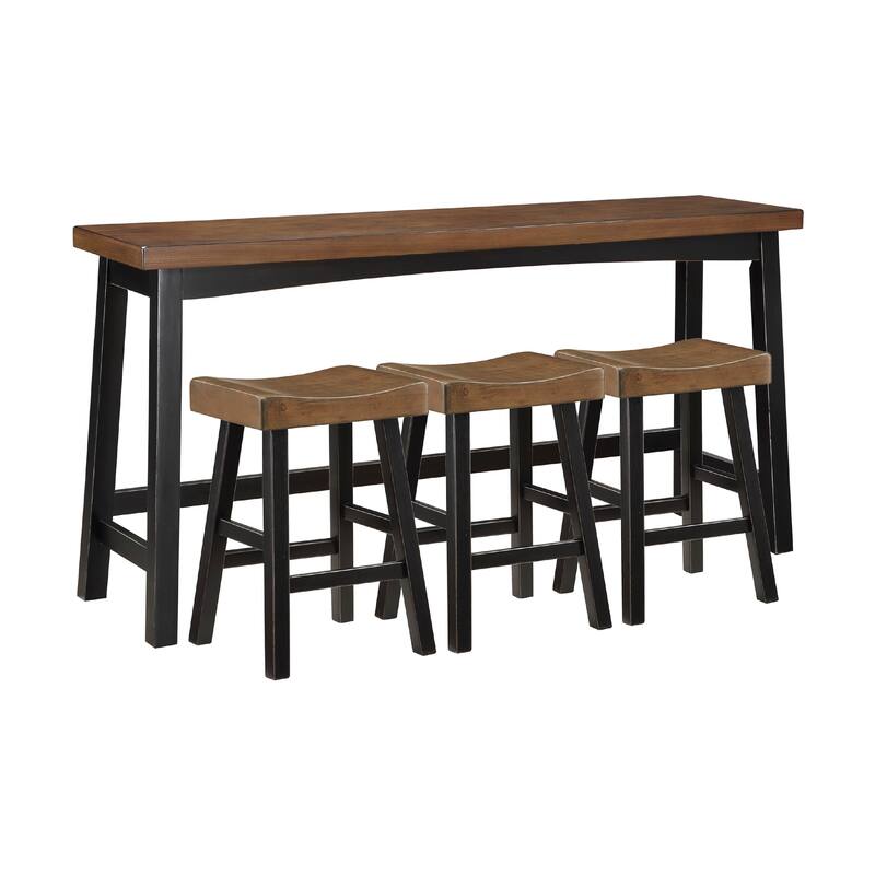 Casy 4pc Counter Height Table Set, 3 Contour Stools, Black Brown Wood