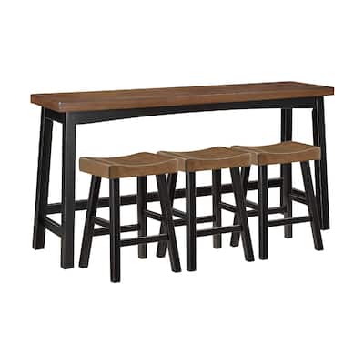 Casy 4pc Counter Height Table Set, 3 Contour Stools, Black Brown Wood