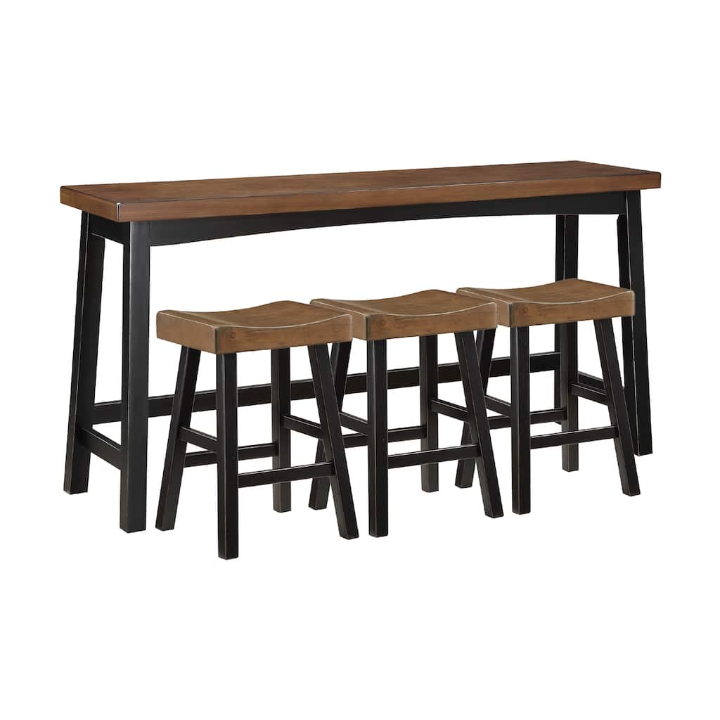 Casy 4pc Counter Height Table Set, 3 Contour Stools, Black Brown Wood