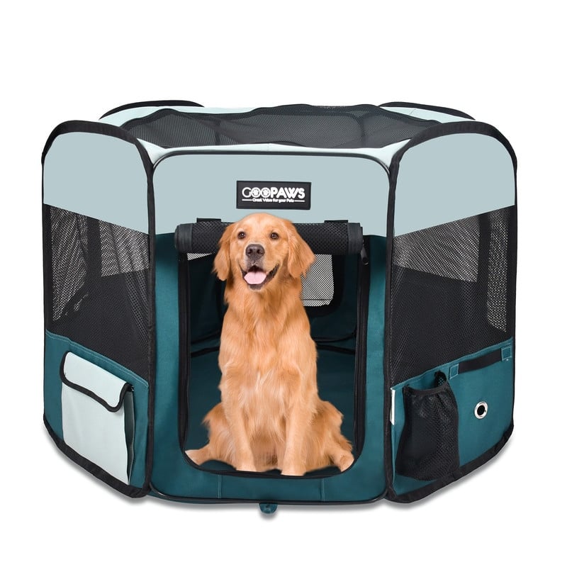 Jespet Soft-Sided Folding Dog & Cat Playpen - 61'' - Teal Blue