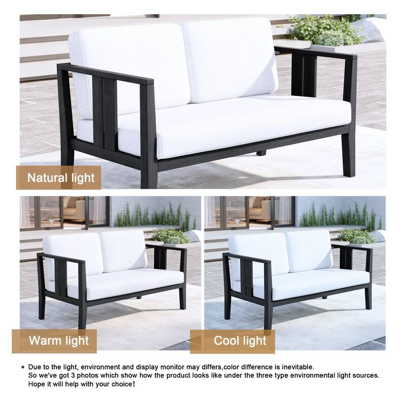 Outdoor Teak Solid Wood Patio Furniture Set Loveseat Armchair Table Collection