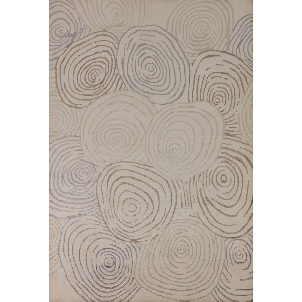 Beige Nepalese Modern Area Rug Handmade Wool Carpet - 6'0" x 8'7"