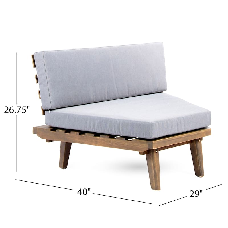 Roomfitters Outdoor 4-Piece V-Shaped Acacia Wood Sofa Set with Coffee Table, Gray Cushions