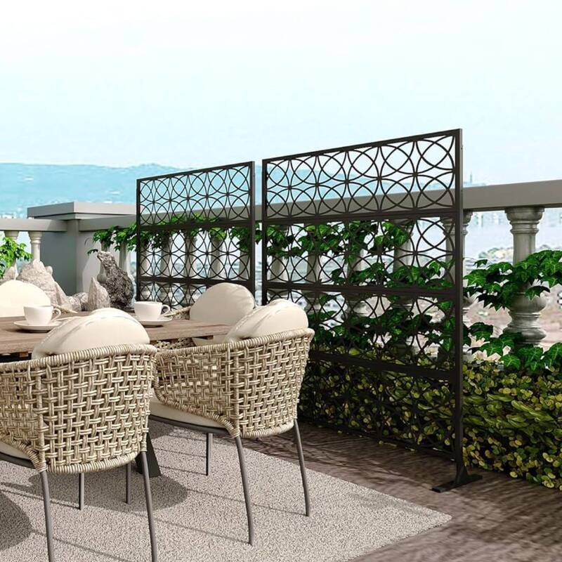 1 Pc Freestanding Decorative Metal Privacy Screen Outdoor with Stand for Balcony, Copper Coin