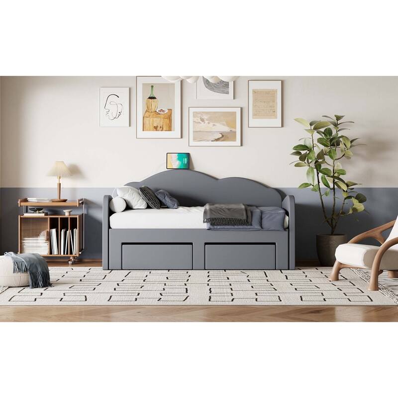 Cloud-Shaped Daybed with Trundle, 2 Drawers & USB Ports