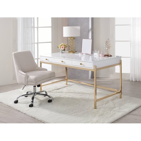 ACME Ottey Desk in White High Gloss & Gold. Opens flyout.