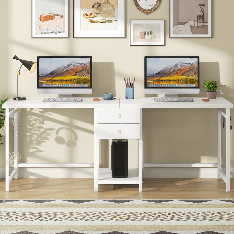 78 Inch 2 Person Desk with 2 Drawers, Long Computer Writing Desk