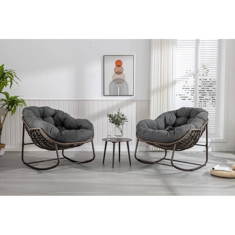 Rocker Recliner Chair Rattan Rocking Chair with Padded Cushion