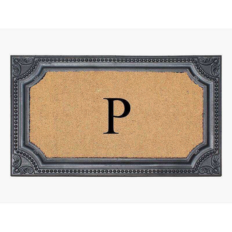 A1HC First Impression Carson Rubber and Coir 24" X 39", Heavy Duty, Easy to Clean Outdoor Monogrammed Doormat - Monogrammed P