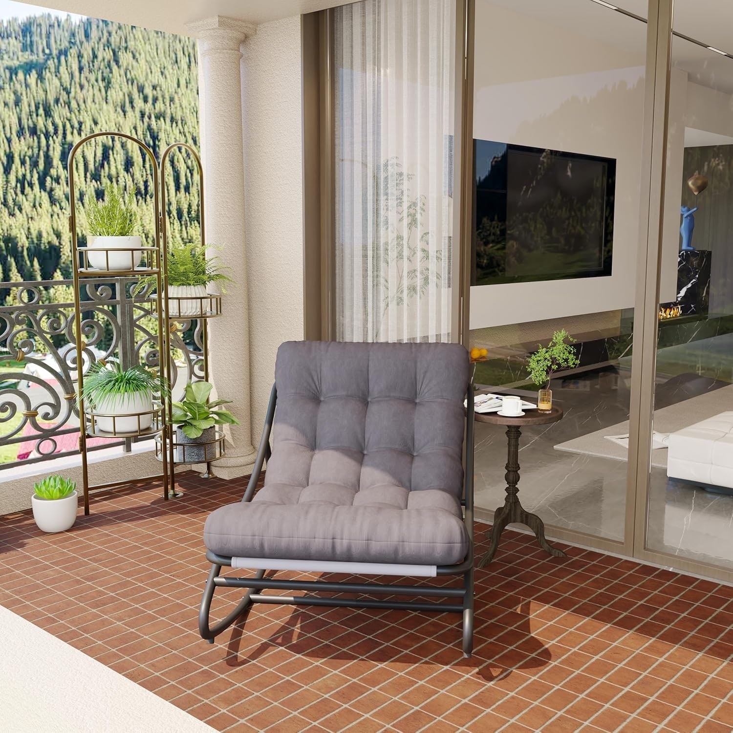Outdoor Rocking Chair with Thick Cushions